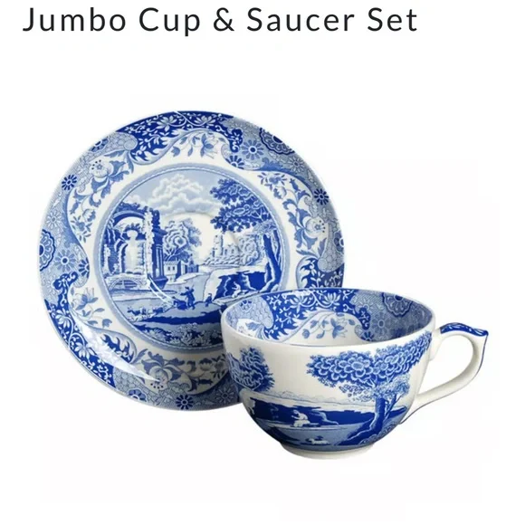 NWOB Spode Blue Italian Jumbo Cup & Saucer Set of 4 Rare Find! Discontinued - Picture 1 of 1